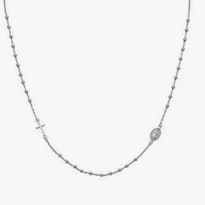 Sterling Silver 925 Rosary Necklace Medallion Cross Beads Serpentine Chain 22”